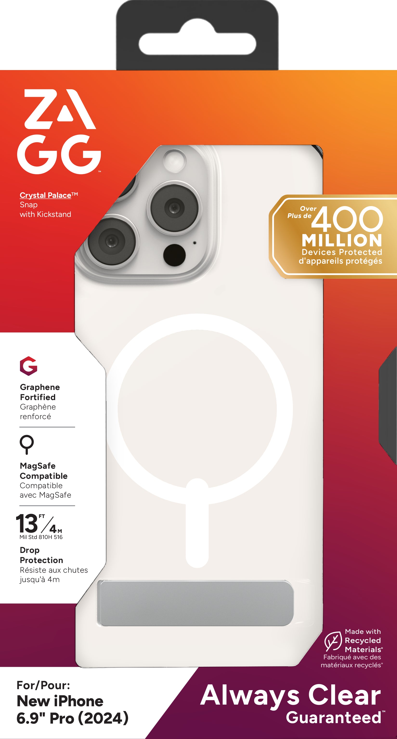 ZAGG Backcover Crystal Palace – für Apple iPhone 16 Pro Max – transparent – Snap-/Lock-Verschluss