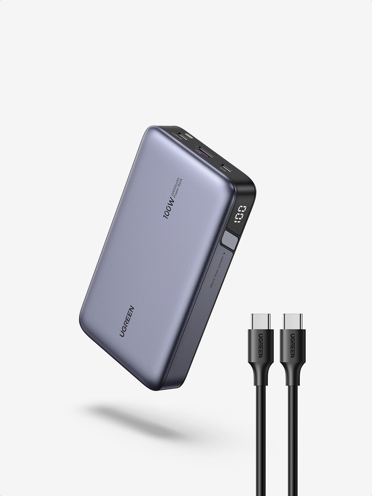 Ugreen Powerbank 20000 mAh, PD, 2× USB-C, 1× USB-A, mit LED-Display, für Smartphones, Grau