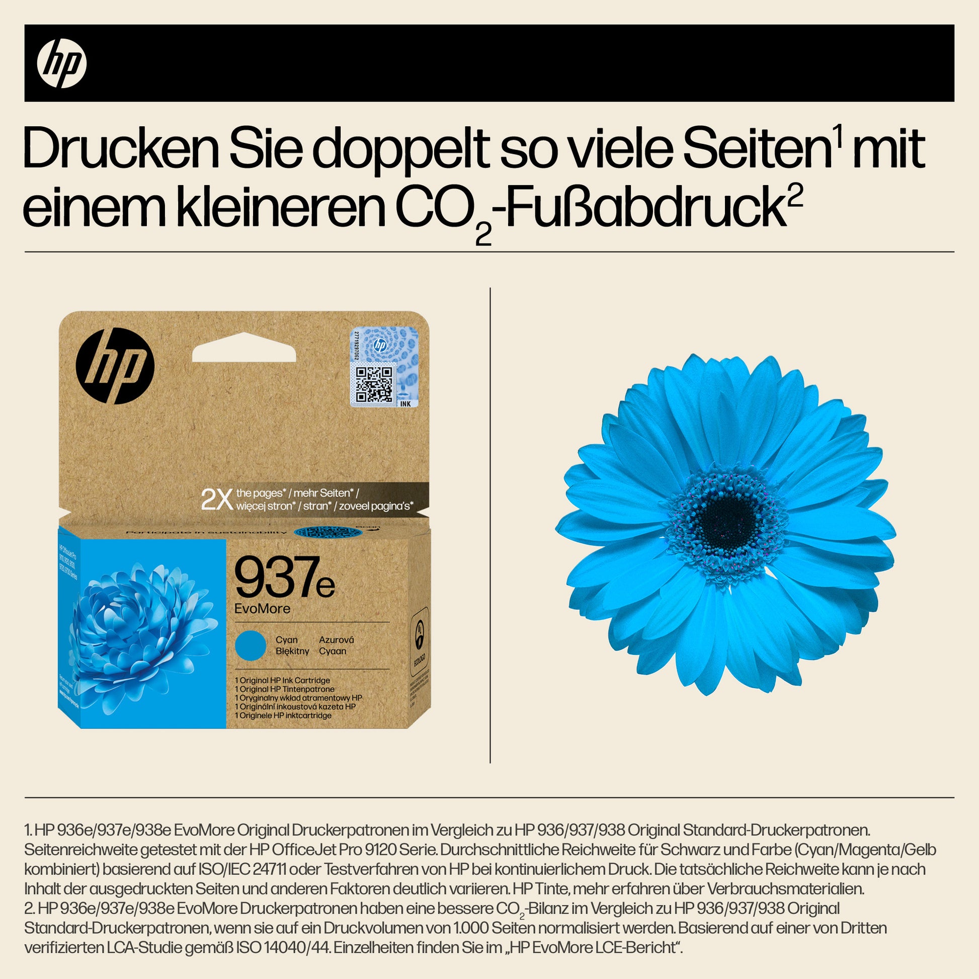 HP 937e EvoMoreXL Cyan Tintenpatrone (Original) – 1'650 Seiten – für HP 937e