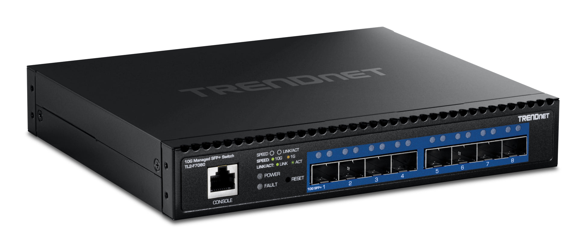Trendnet TL2-F7080 – Managed L2 Switch – 8× SFP+ (10G), 19", 1U, Schwarz