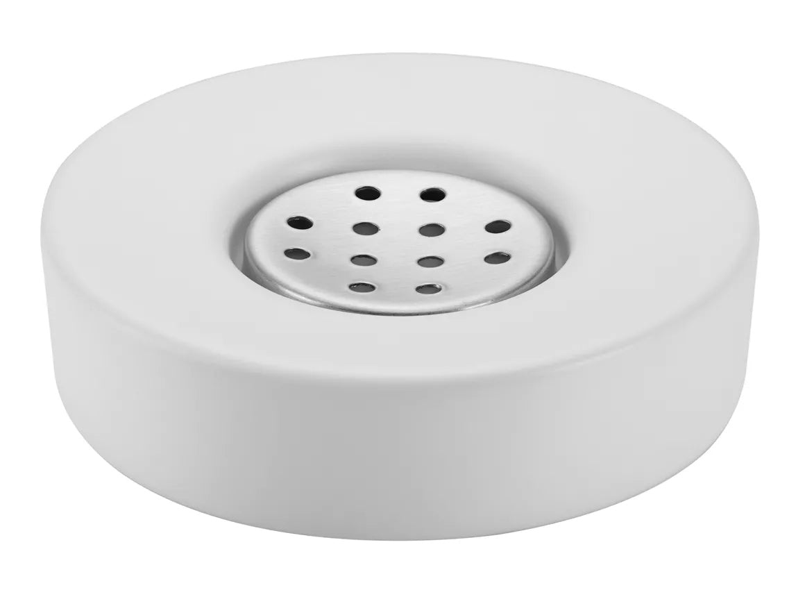 Diaqua Seifenschale Zylo – Ø11,5×3 cm, Keramik/Metall, Weiss, rund