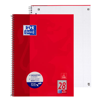 Oxford Collegeblock – A4 – kariert – 80 Blatt – 90 g/m² – Softcover, 4-fach gelocht, mikroperforiert, rot