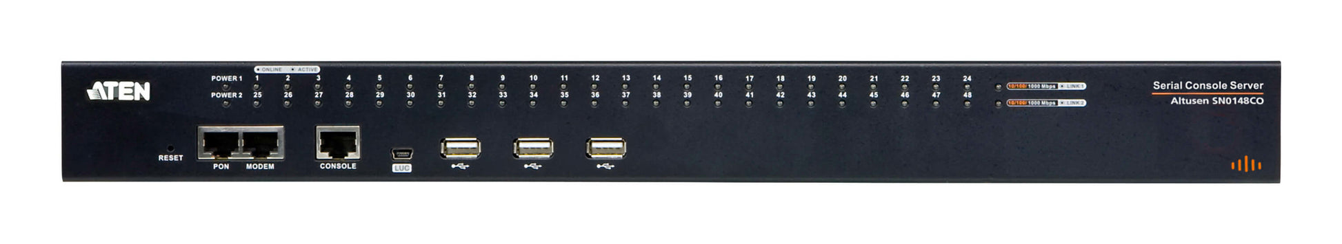 ATEN SN0148CO Serieller Konsolen-Server – 48 serielle Anschlüsse, 2× RJ-45 LAN, Web-Management, Dual-Strom/LAN