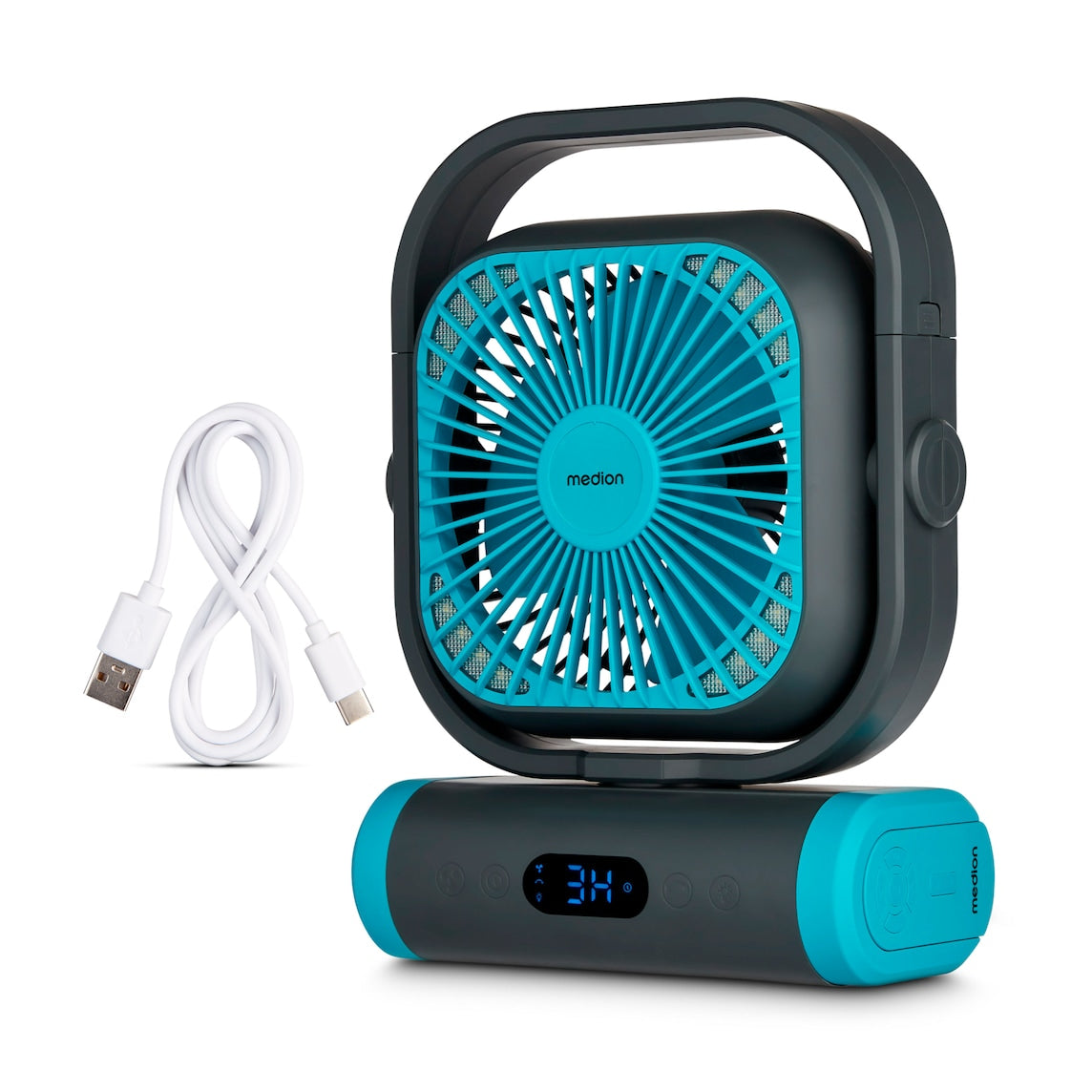 MEDION USB-Ventilator MD 12065 – 5 Stufen, Oszillation, mit Fernbedienung, Timer, Akku, 20 W, 48,0 dB