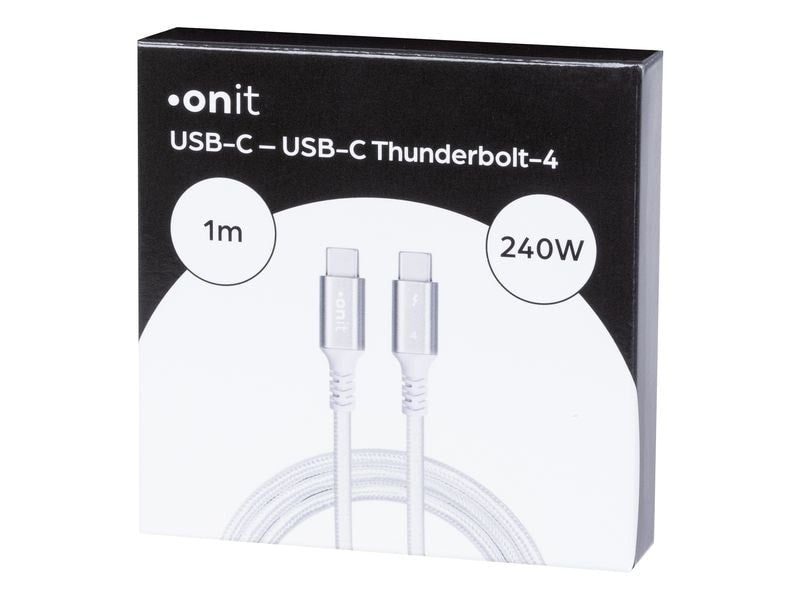 ONIT Thunderbolt 4 (USB-C) Kabel – 40 Gbit/s – 1 m – PD 240 W – Textilmantel – Weiss