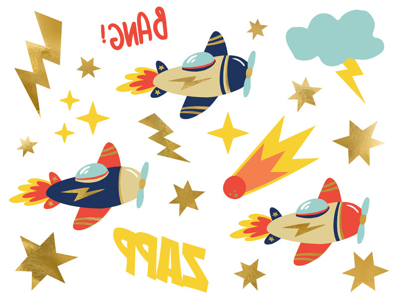 PartyDeco Face-Art Sticker Flugzeug – mehrfarbig – 11 Stk