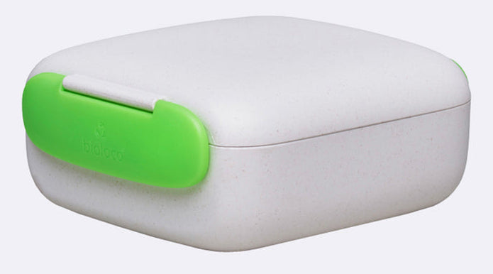 BioLoco Lunchbox, 13 × 14,5 × 6 cm, Polylactid (PLA), weiss/grün