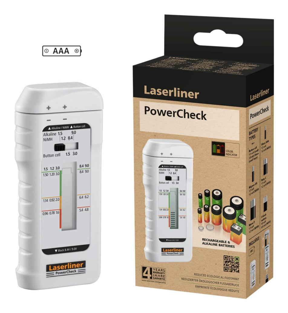 Laserliner PowerCheck – Batterietester – Display, für AA/AAA/C/D/9 V/Knopfzellen