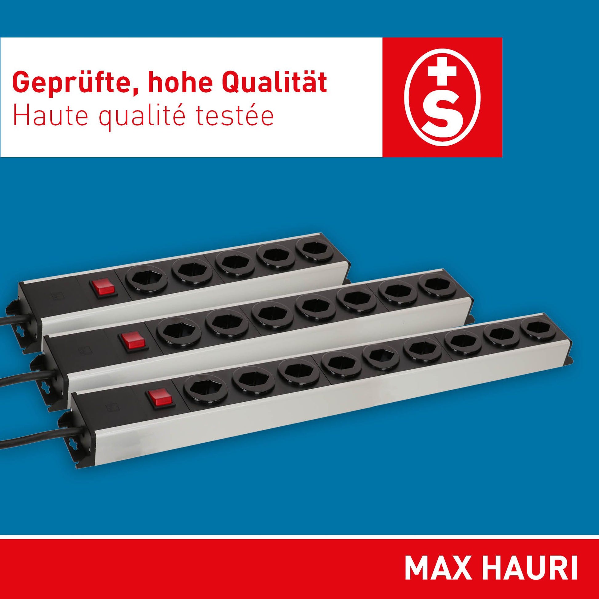 Max Hauri AG Max Hauri Power Line Steckdosenleiste, 5×T13, mit Schalter, 1,5 m, Stecker T12 – Grau/Schwarz