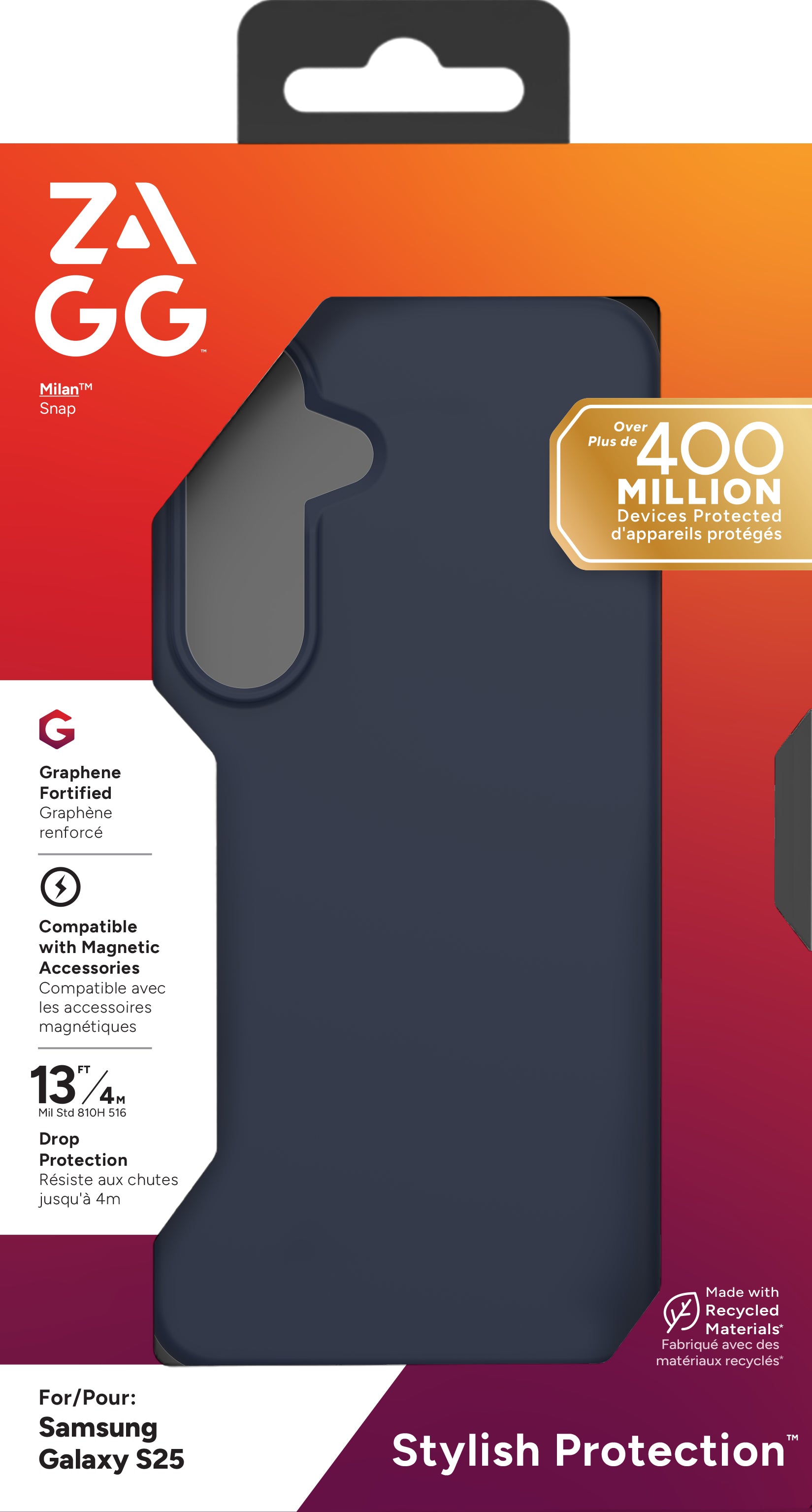 ZAGG Backcover Milan – für Samsung Galaxy S25 – Navy – Snap-/Lock-Verschluss