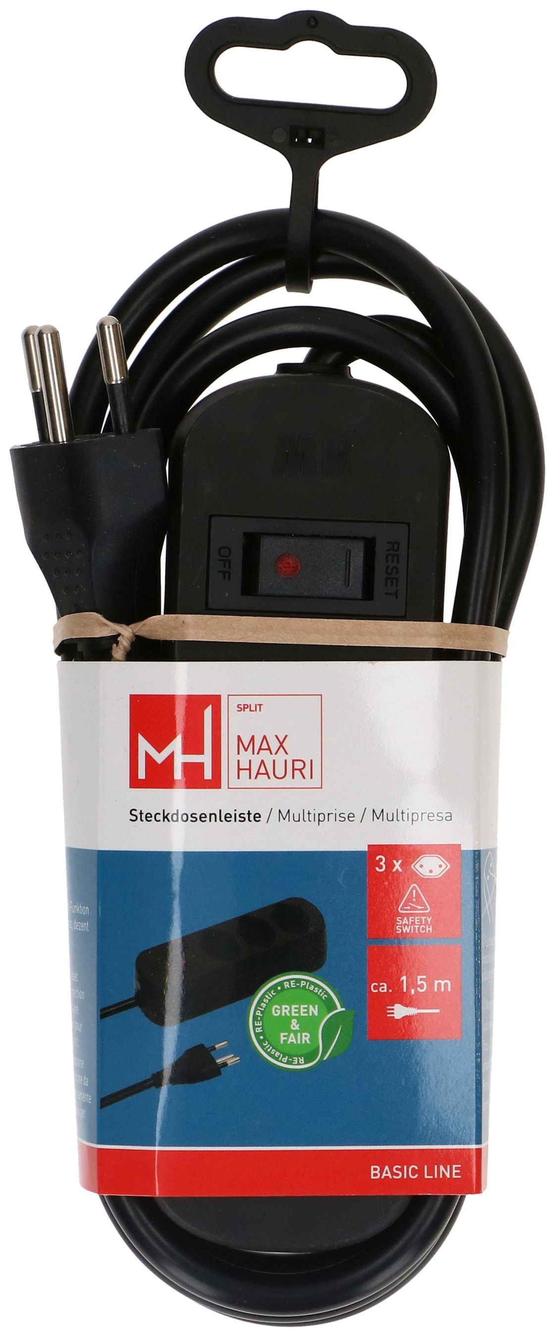 Max Hauri AG Max Hauri Basic Line – Steckdosenleiste, 3× T13, mit Schalter, 1,5 m, Stecker T12, IP20