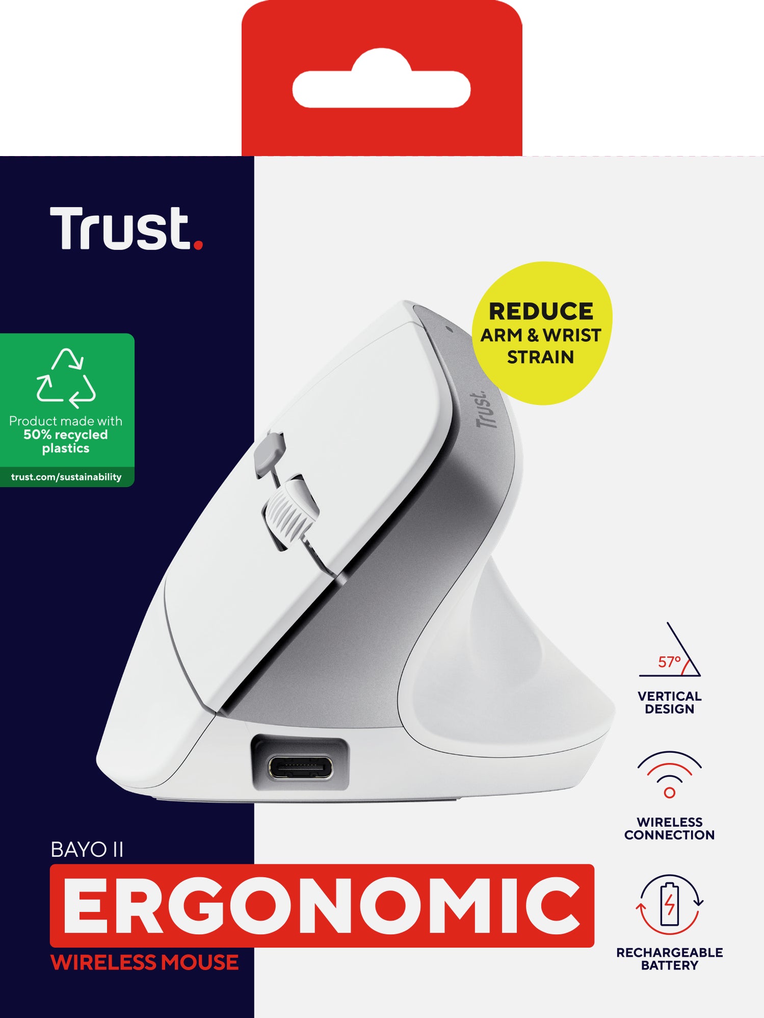 Trust Bayo II – ergonomische kabellose Maus, USB-C, Weiss