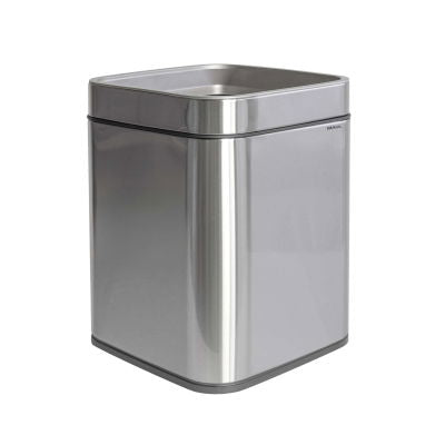 MAUL Push- / Schwingdeckel-Abfalleimer – 15 l – Edelstahl, rechteckig – Schwarz/Silber