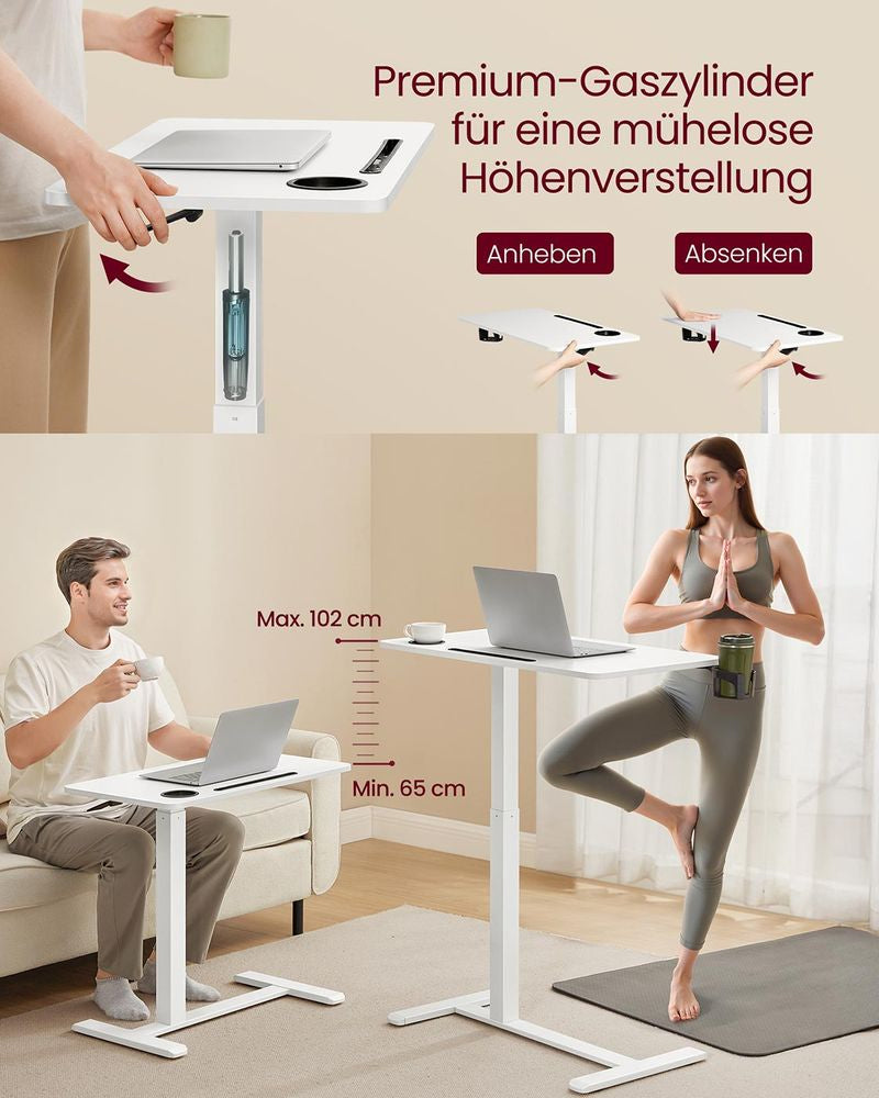Vasagle Mobiler Steh-Arbeitsplatz, manuell, höhenverstellbar, Höhe 102 cm, 20 kg, weiss