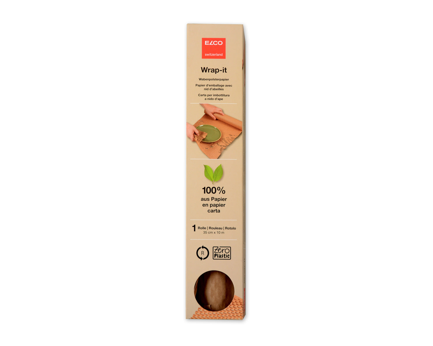 Elco Papierpolster-Wrap, Wabenpolsterpapier – 350 mm × 10 m – 80 g/m2 – Papier, braun