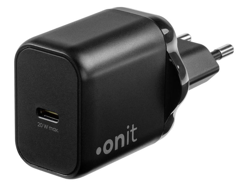ONIT F02791 USB-Ladegerät 20 W – USB-C×1 – PD 3.0, PPS, GaN – EU-Stecker (Typ C) – Schwarz