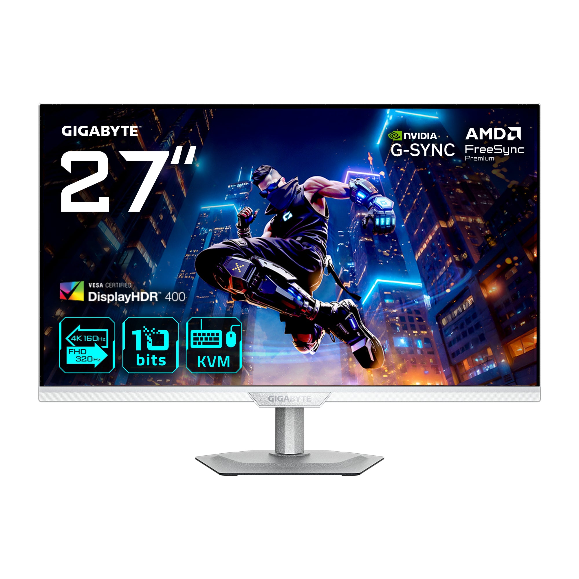 GIGABYTE M27UP ICE – 27", 3840 × 2160 (4K), IPS, 160 Hz, USB-C 18 W, DisplayHDR 400