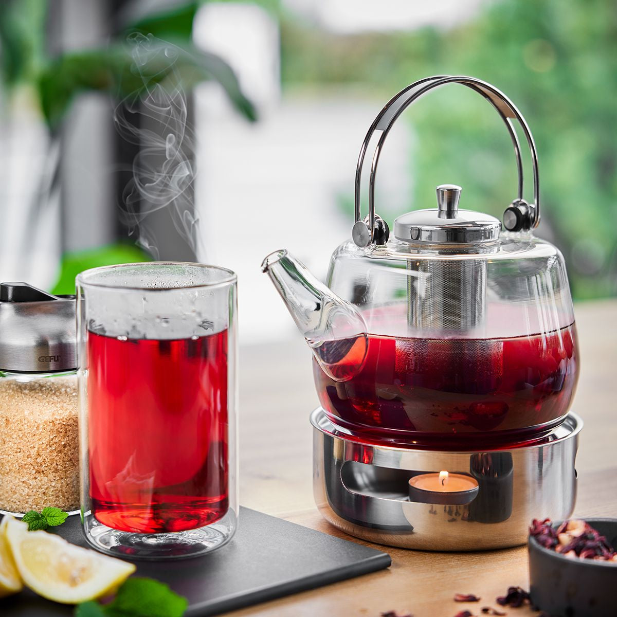 GEFU Teekanne – 1 l, Glas, Edelstahlfilter, spülmaschinenfest