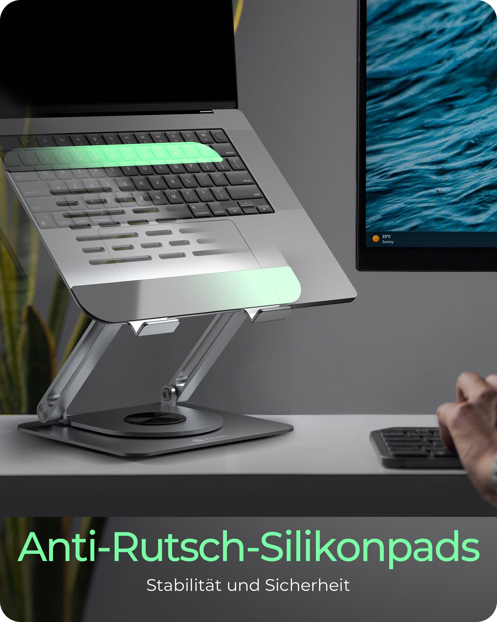 ICY BOX Laptop-Ständer – bis 17", 360° drehbar, höhenverstellbar – Silber