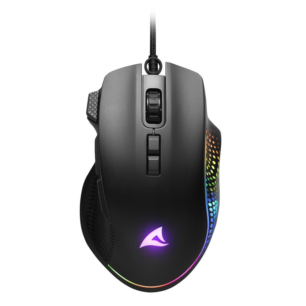 R-Go Tools Sharkoon SHARK Force 3 – Gaming-Maus – Kabelgebunden (USB‑A), 12800 DPI, RGB-Beleuchtung, rechts