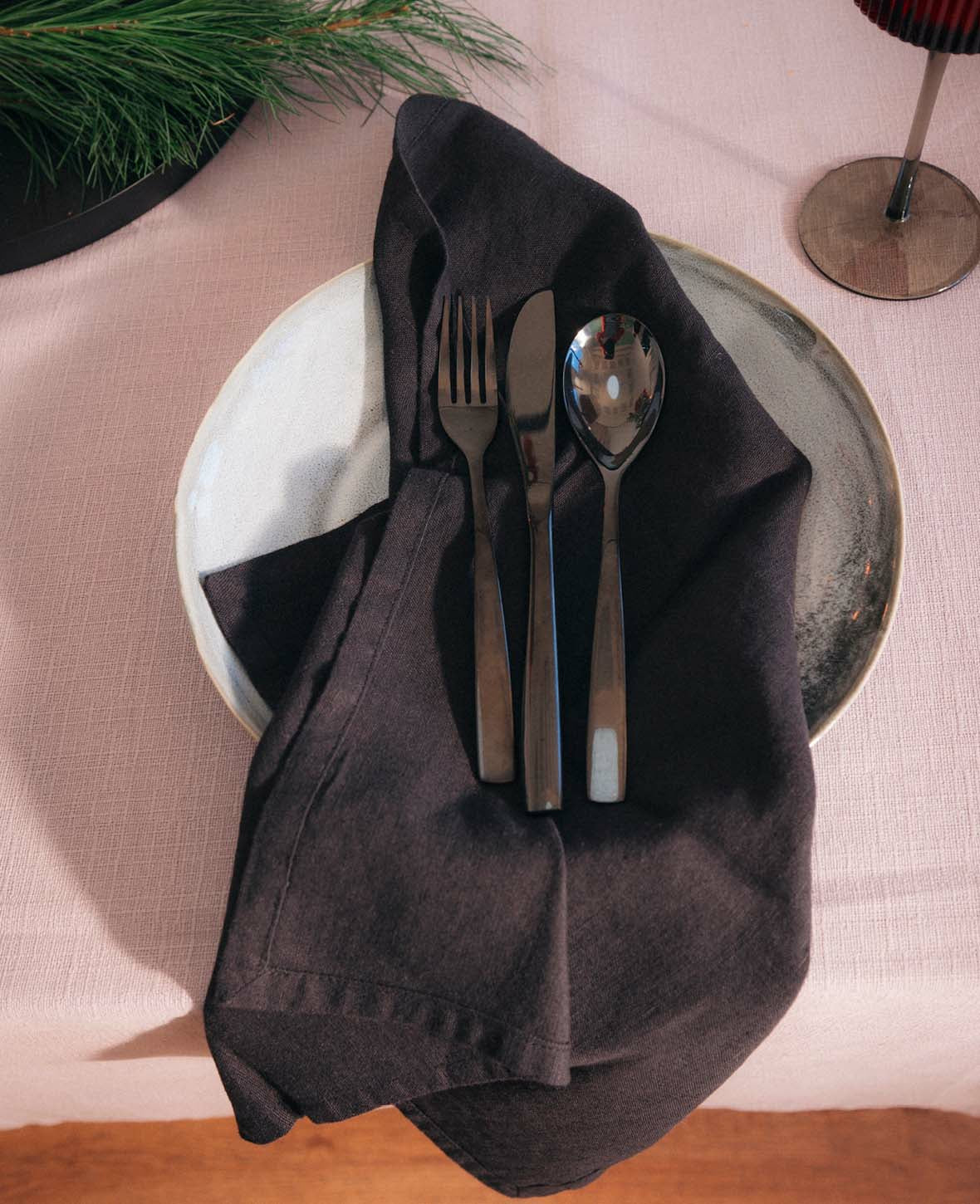 Esmée Stoffserviette – Schwarz – 45 × 45 cm, Baumwolle/Leinen – 1-er-Set