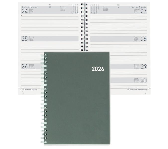 Biella Dispo Term Agenda – 1 Woche/2 Seiten, Spiralbindung, 14,5 × 20,5 cm, 2026, mehrsprachig, FSC