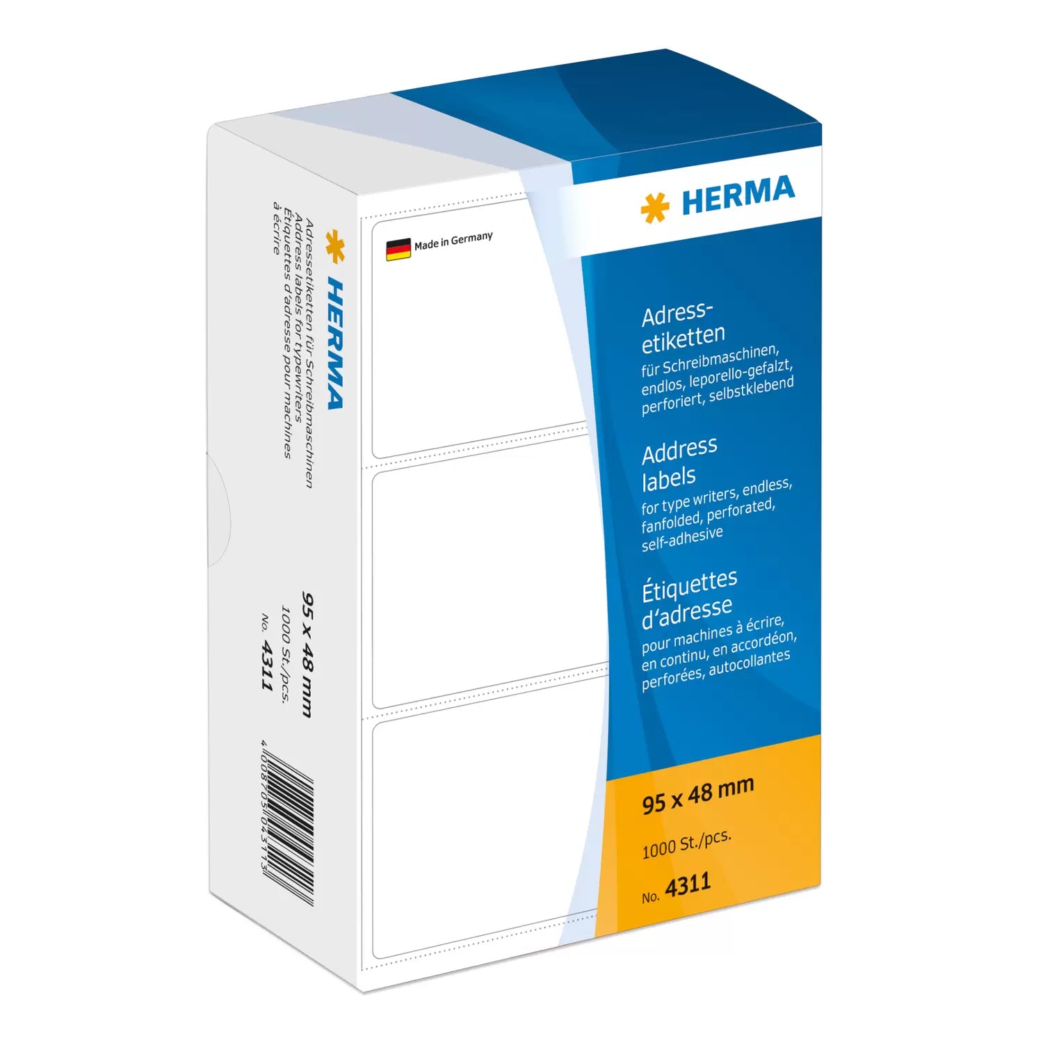HERMA Endlos-Etiketten 95 × 48 mm – Papier, matt, weiss – 1'000 Stk. – Leporello-gefaltet, Strichperforation