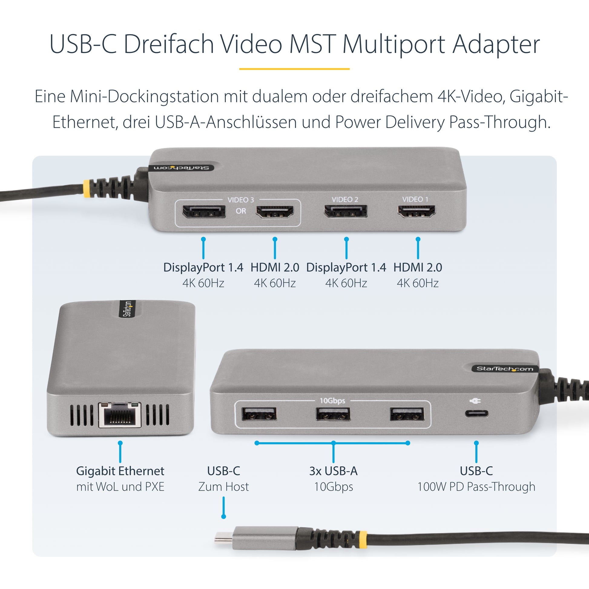 StarTech.com Multiport-Adapter – USB-C, 2× DP, 2× HDMI, 3× USB-A, 1× USB-C, 100 W PD, für Windows/ChromeOS