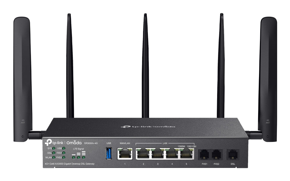 TP-Link Omada DR3650V-4G DSL-Gateway – Wi-Fi 6, Dual-Band (2,4/5 GHz), RJ-11, 4× LAN, 2× USB-A