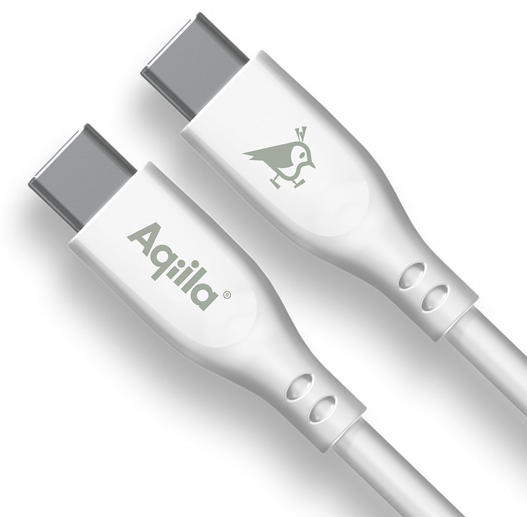 Aqiila USB-C auf USB-C Kabel – USB 2.0 (480 Mbit/s) – 2 m – PD 60 W – Silikonmantel – Weiss