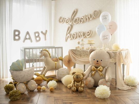 PartyDeco Folienballon Bär – Gold – 38 × 42 cm – 1 Stk