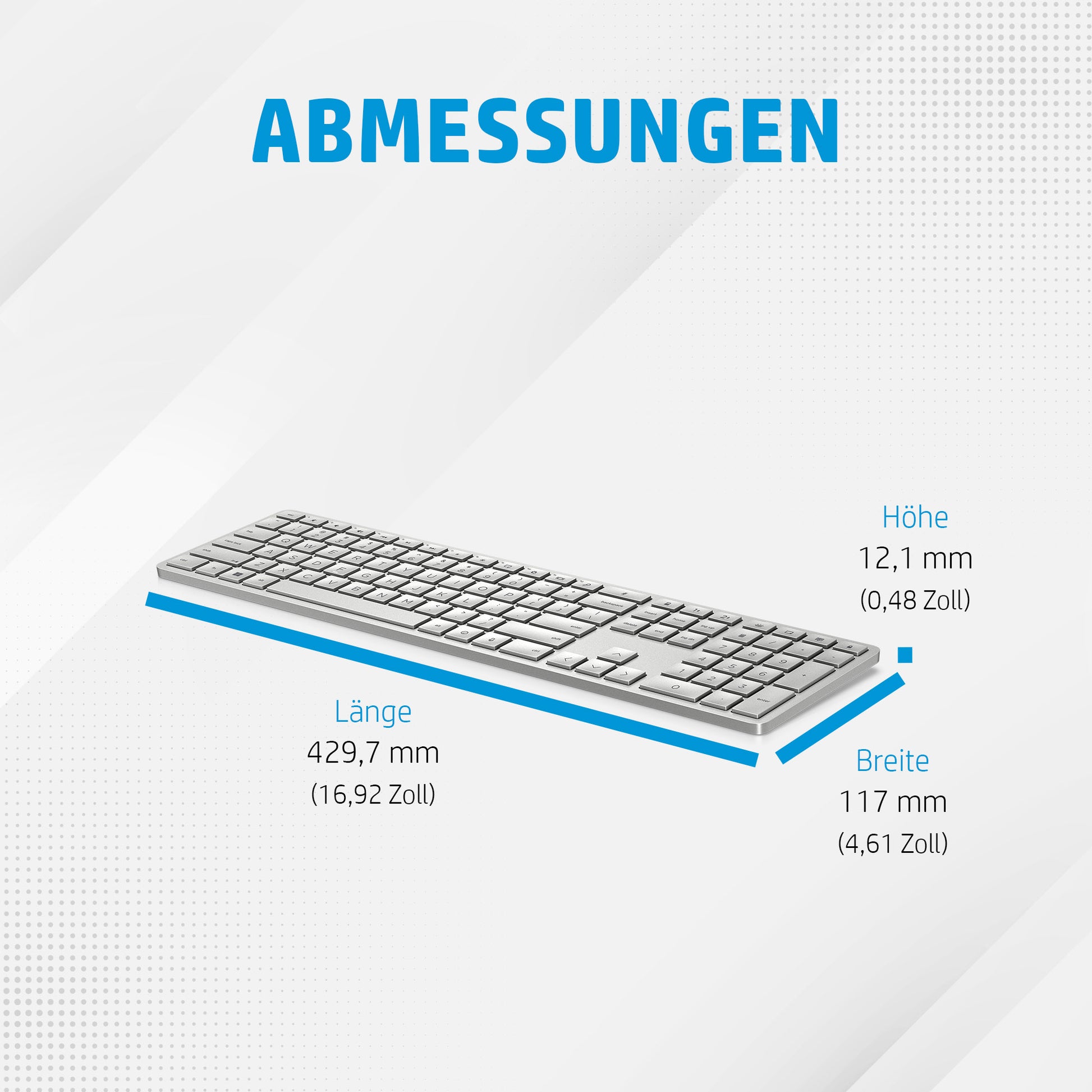 HP 970 Programmierbare Tastatur – Bluetooth – Multi-Device, USB-C Ladeport – Silber – für PCs mit USB-A