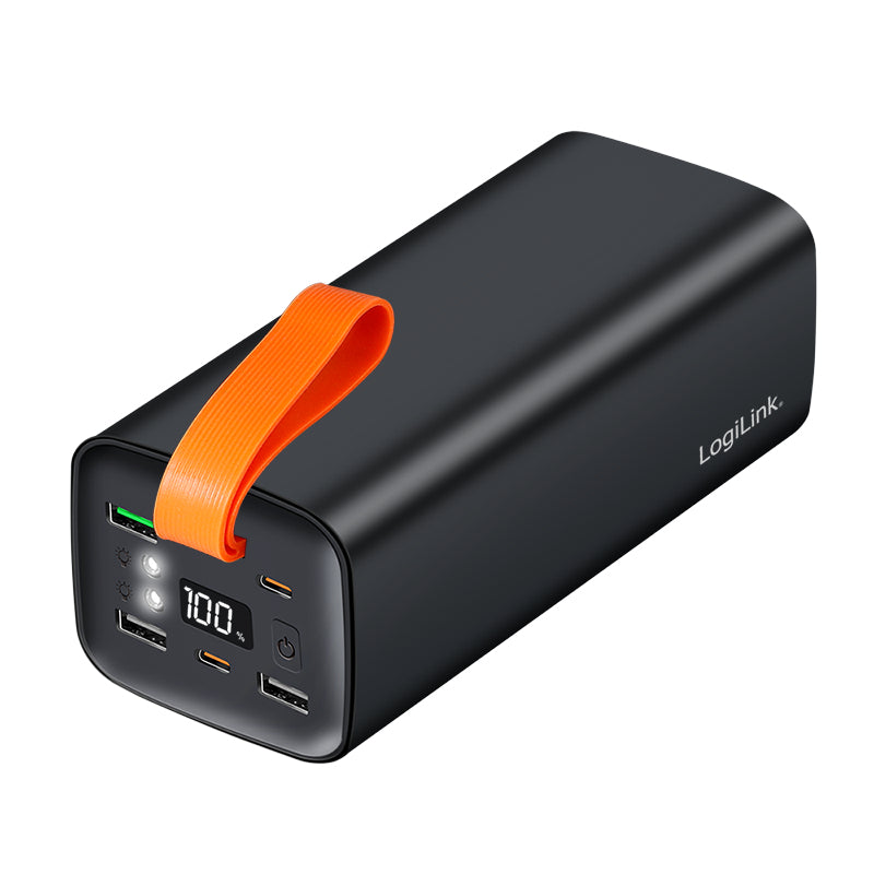 LogiLink Powerbank 50'000 mAh – 100 W PD, 2× USB-C, 3× USB-A, schwarz