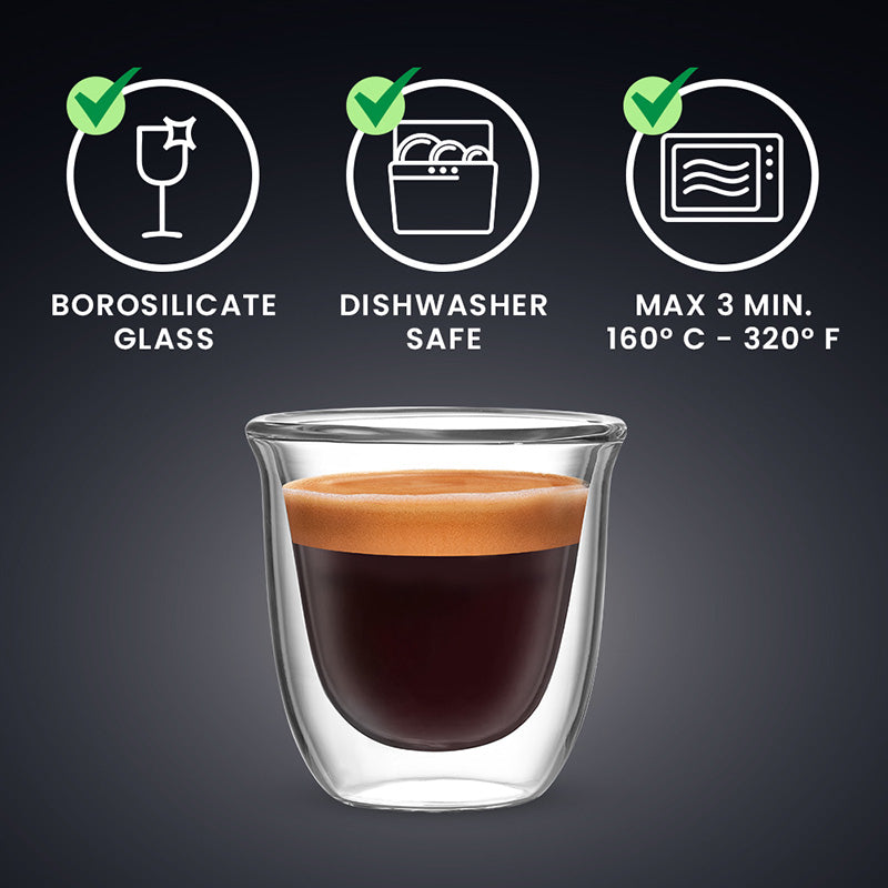 Bialetti Espressotasse – 2er Set, 80 ml, Borosilikatglas, Transparent, doppelwandig, spülmaschinenfest