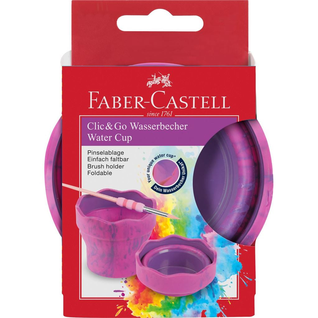 Faber-Castell Clic&Go 181527 – Wasserbecher, robustes, rutschfestes Material, pink, 1 Stück, für Pinsel