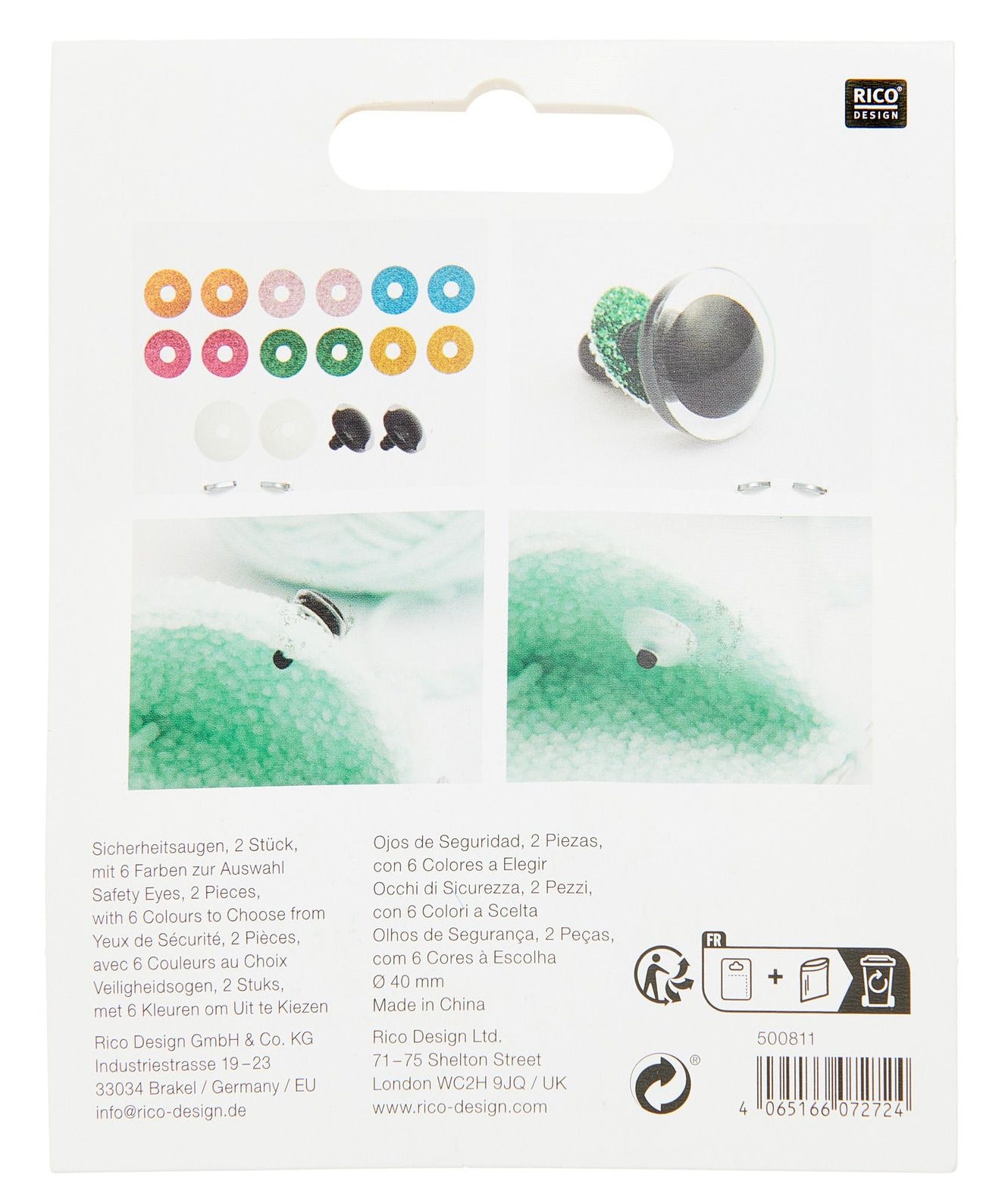 Rico Design Sicherheitsaugen Ø 4 cm – Rosa, 2 Stück