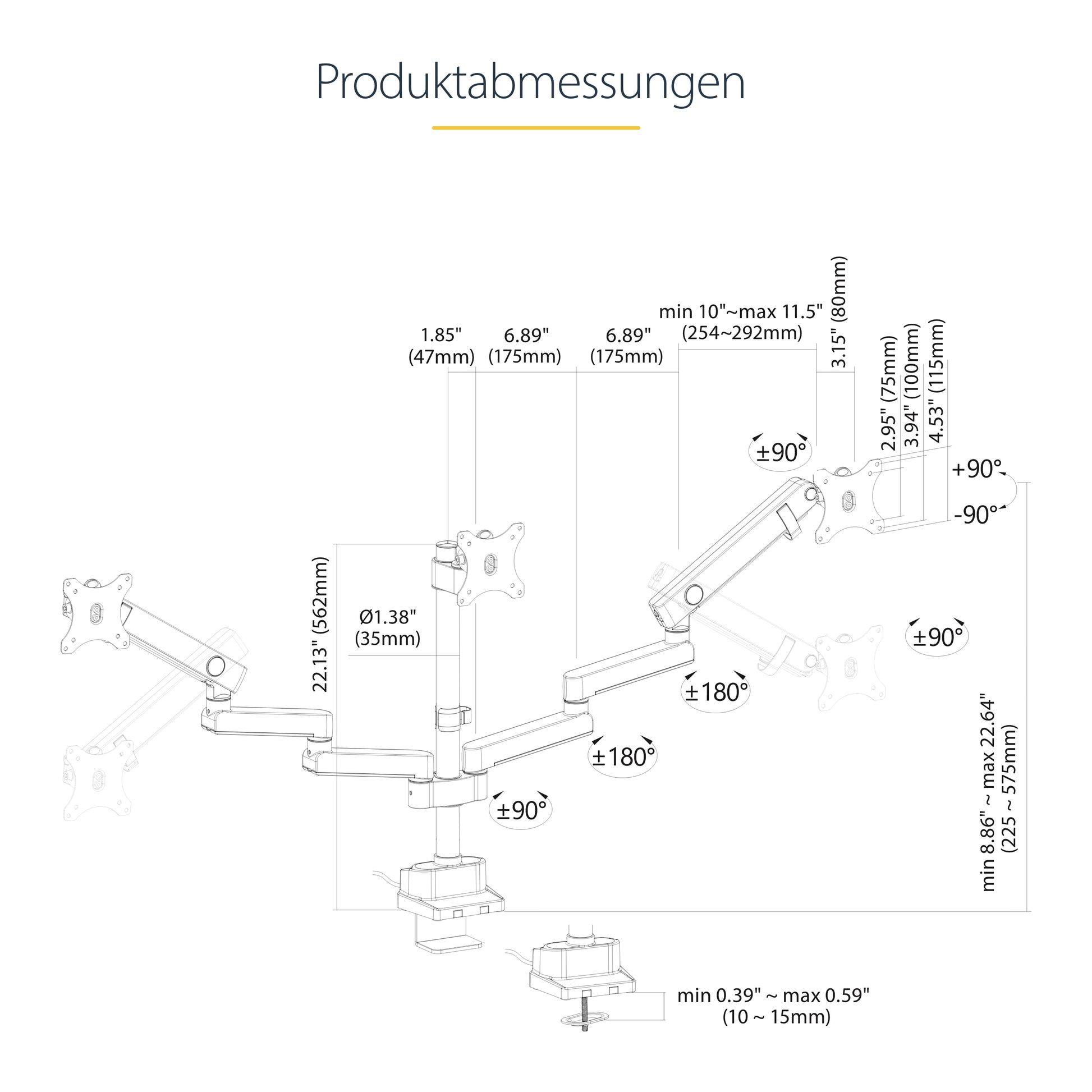 StarTech.com Monitorarm Tischhalterung – 3 Monitore – bis 27" – VESA 75×75/100×100 mm