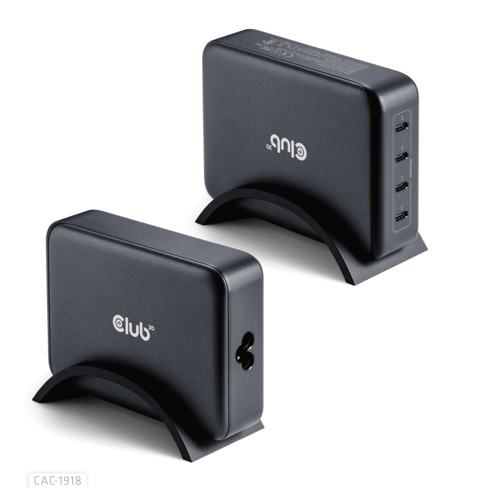 Club3D CAC-1918 Reiseladegerät 240 W GaN – 4 × USB-C, Schwarz