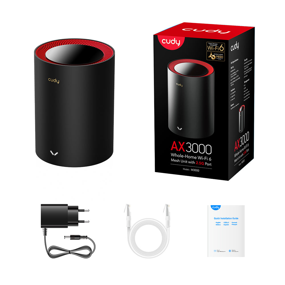 Cudy M3000 Mesh-Set (1 Stück) – Wi-Fi 6 (AX3000), Dual-Band (2,4/5 GHz), bis 3 Gbit/s, 2,5GbE WAN + 1× 1G LAN