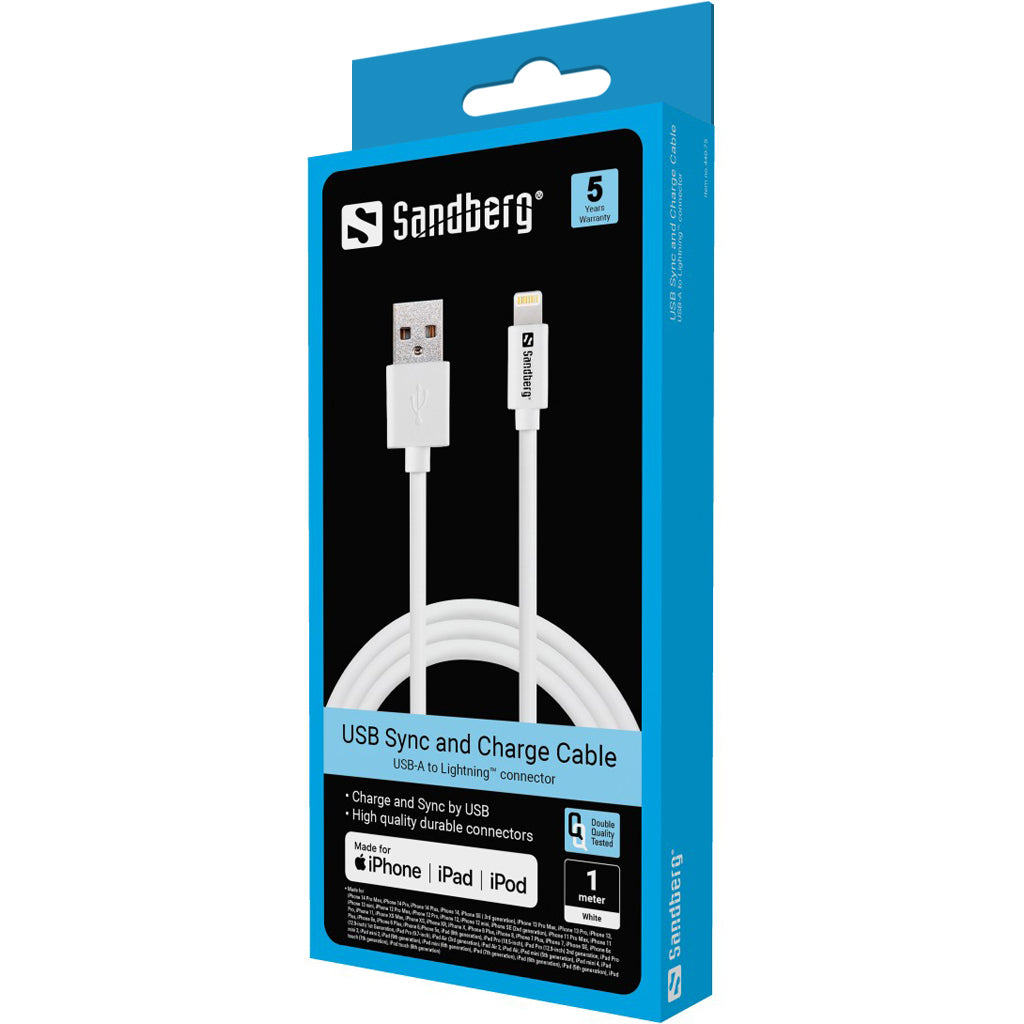 Sandberg USB-A auf Lightning Kabel, 1 m, Weiss