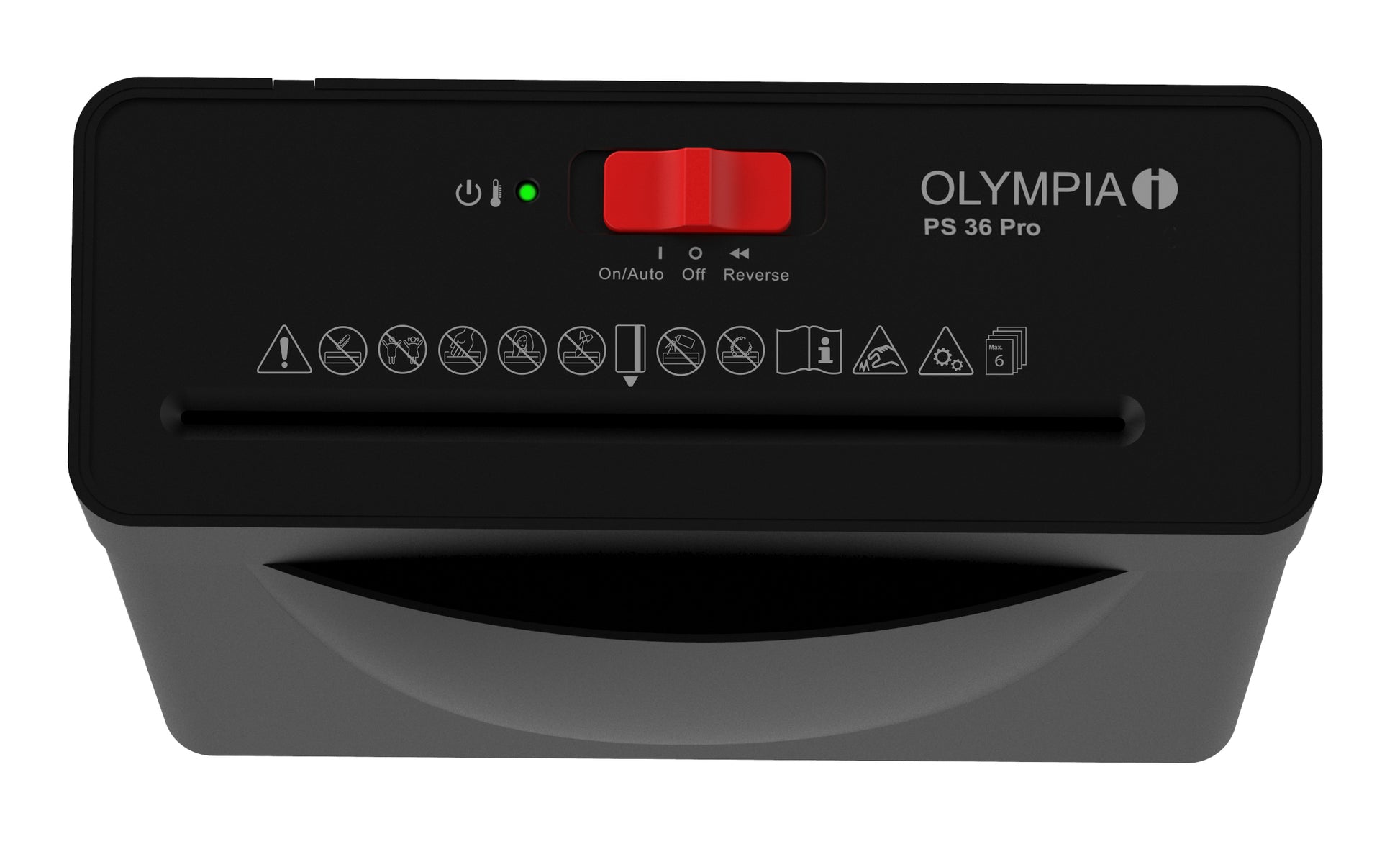 Olympia PS 36 Aktenvernichter – Streifenschnitt, P-2, 6 mm, 6 Blatt, 8,1 l, Kreditkarten