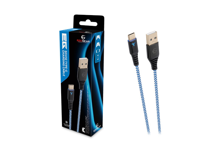 EgoGear USB-A auf USB-C Kabel – 3 m – Geflochten, LED-Ladeanzeige – Schwarz/Blau – für PS5