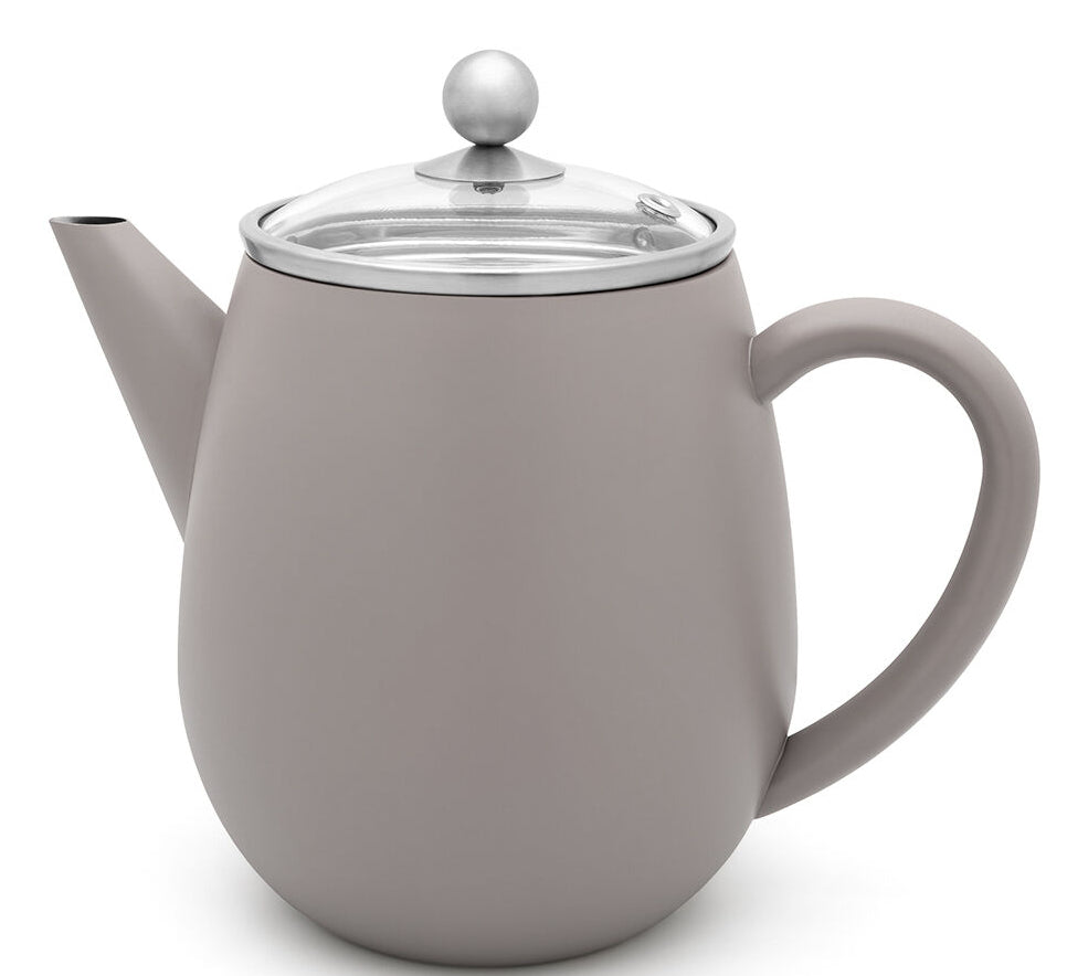 Bredemeijer Teekanne Duet – 1,1 l, 23,0 × 18,5 × 14,5 cm, Edelstahl, grau, abnehmbarer Deckel, Edelstahlfilter