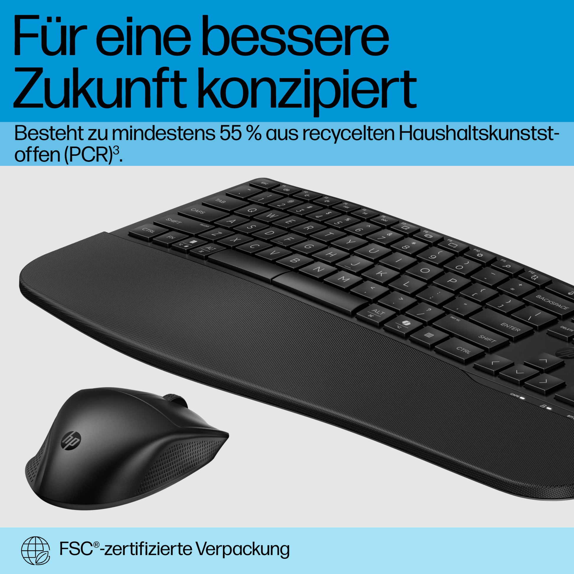 HP 685 Comfort Dual-Mode – Tastatur- und Maus-Set – Bluetooth & 2,4 GHz (Nano-Empfänger USB-A), mit Handballenauflage