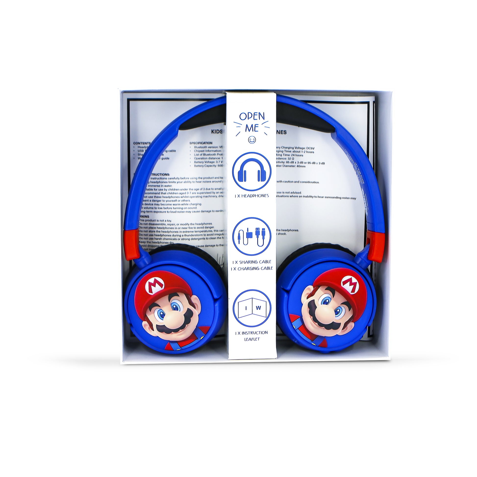 OTL Technologies OTL Super Mario V2 – Gaming-Headset (On-Ear) – Bluetooth 5.1 – für Kinder, Blau/Rot – bis 24 h