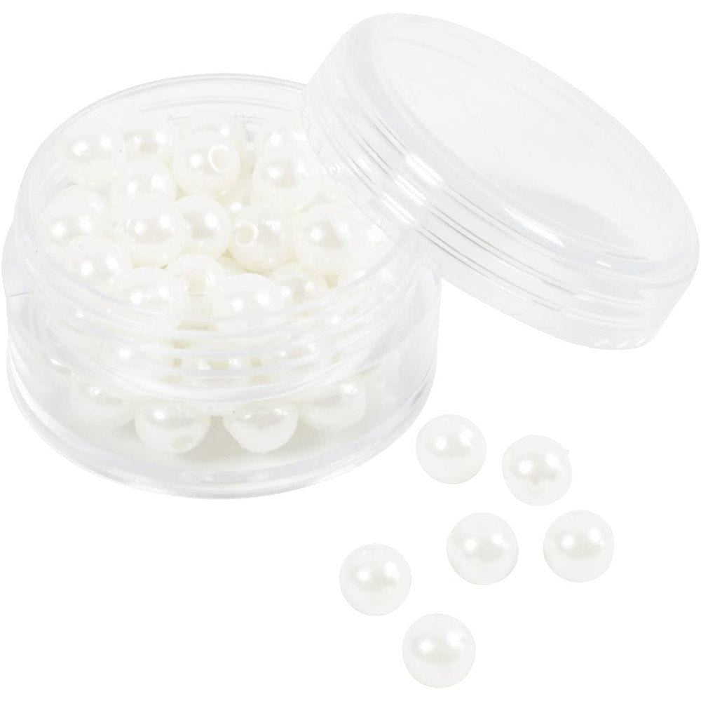 Creativ Company Perlenset, rund, Acryl – weiss, Perlmutt – Ø 6 mm, Loch 1,9 mm – 65 Stk.