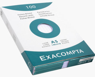 Exacompta Karteikarte A5 quer, liniert, weiss, 205 g/m², Karteikarton – 100 Stück