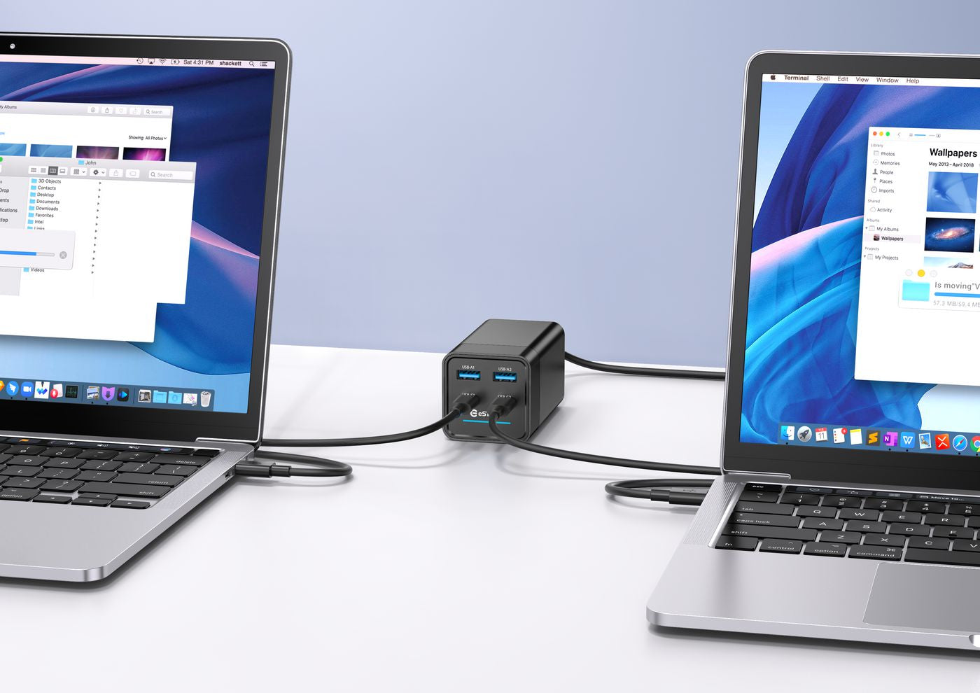 eSTUFF Ladegerät – 65 W, 2× USB-C + 2× USB-A, PD