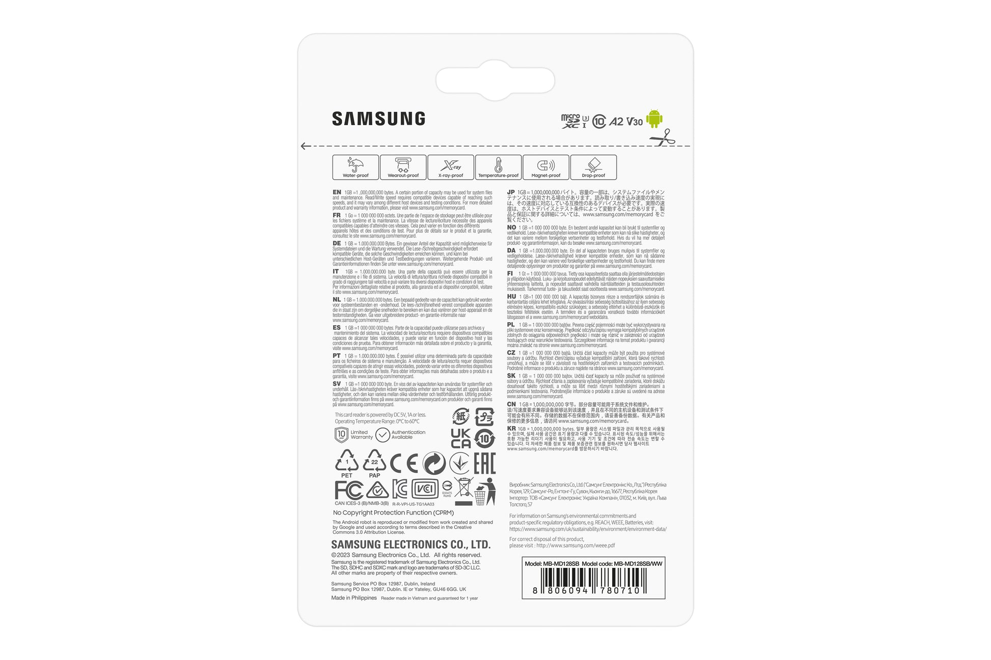 Samsung MB-MD128S microSDXC 128 GB – UHS-I, Klasse 10, V30, A2, 180/130 MB/s