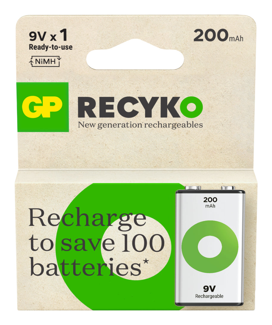 GP Batteries Recyko+ 9V Akku, NiMH, 200 mAh, 8,4 V – 1 Stk.